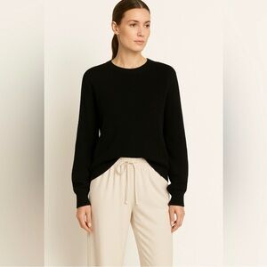 Vince Wool Cashmere Ribbed Diagonal Sweater Crewneck Black Small Quiet Luxury